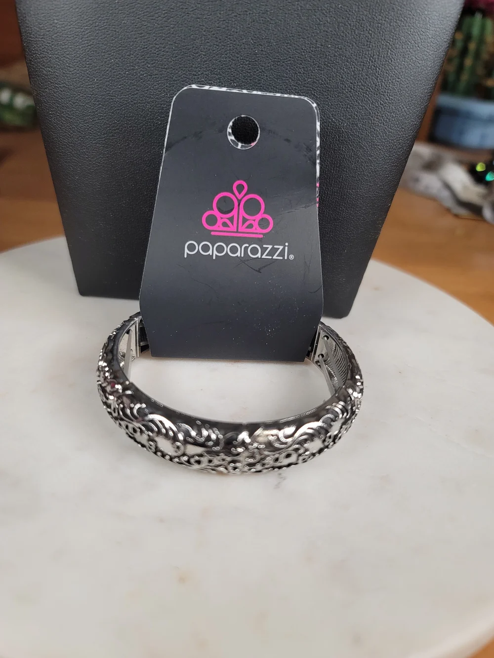 paparazzi Silver Filigree Stretch Bangle Bracelet